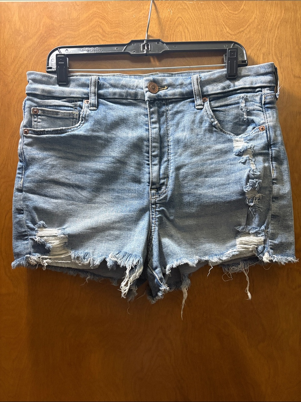 Light Blue Distressed Denim Shorts - Women